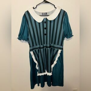 Teal Striped Haunted Mansion or Maid Dress with White Collar Size XXL